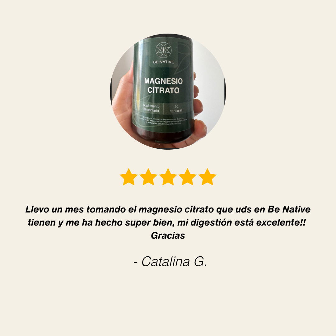 Ingredientes Magnesio citrato Be Native - sin rellenos ni aditivos.